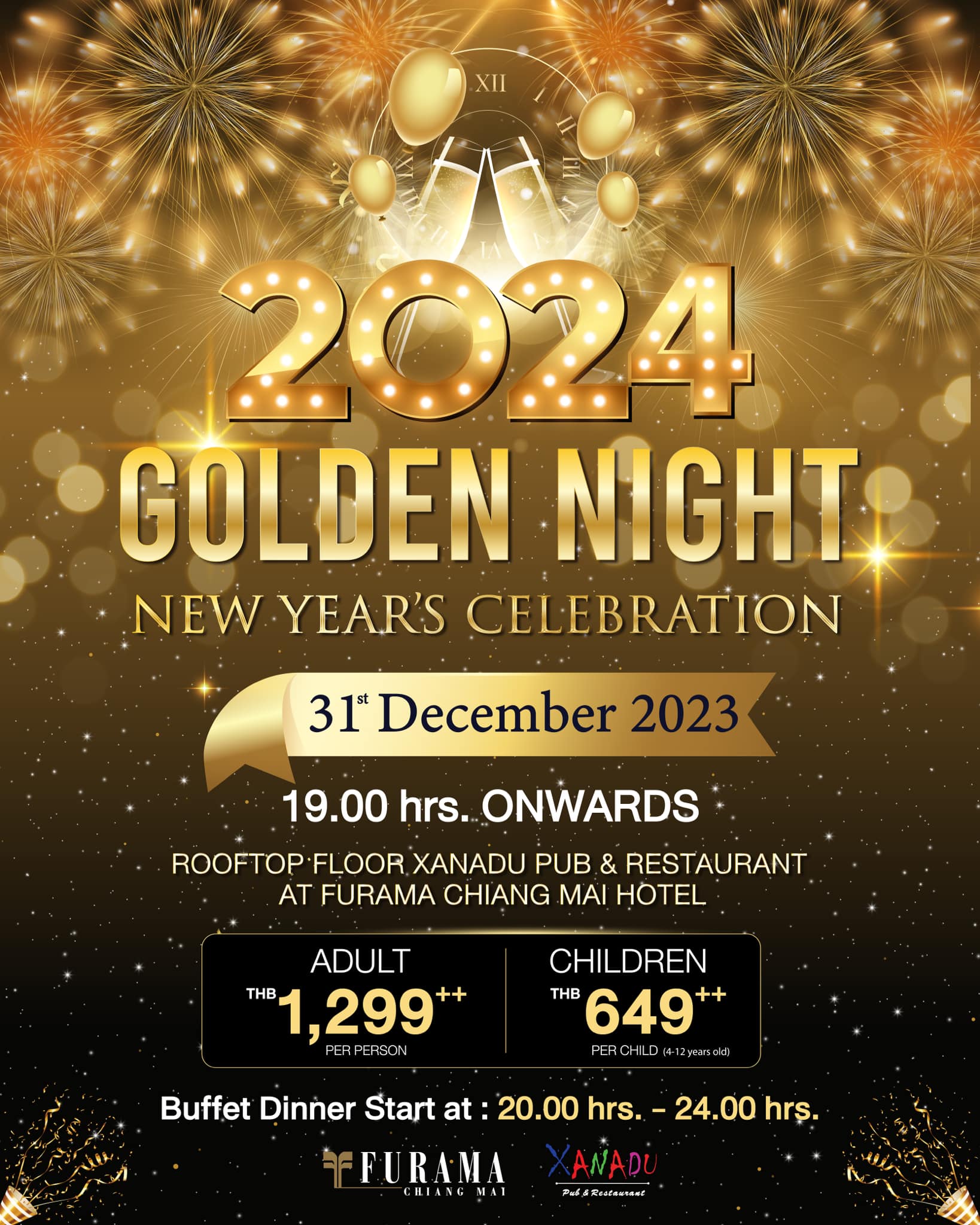 New Year Thai Dress Up with Dinner Buffet at Furama Hotel Rooftop Xandu Pub  & Resturant